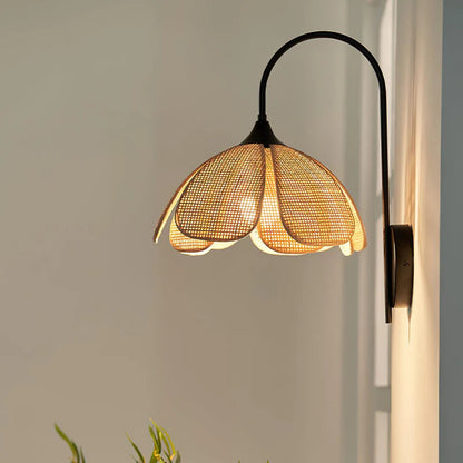 Eco-friendly handmade rattan curved wall sconce for natural home office lighting