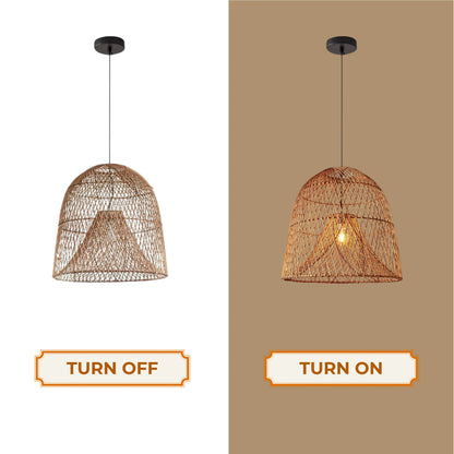 Exclusive handwoven rattan light fixture demonstrating expert craftsmanship