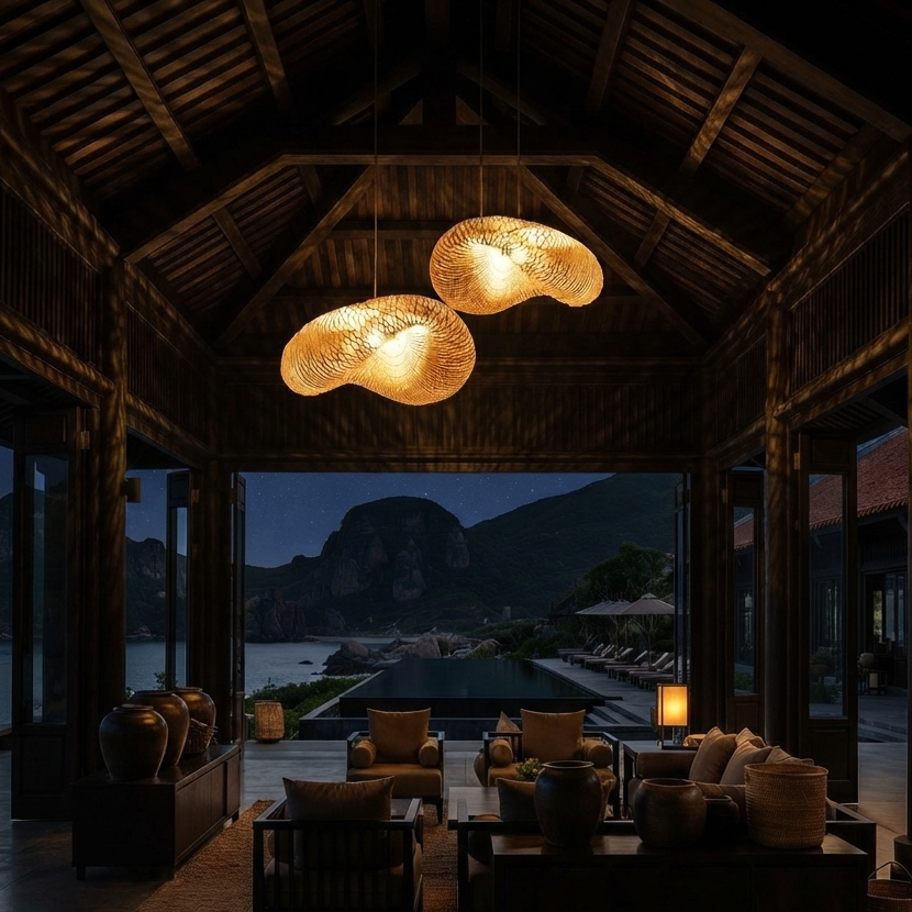 Natural Woven Bamboo Pendant Light – Boho Japandi Chandelier | ArtisticLand