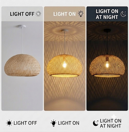 Soft and natural bamboo hanging lamp, perfect for creating a calming atmosphere in a baby nursery.