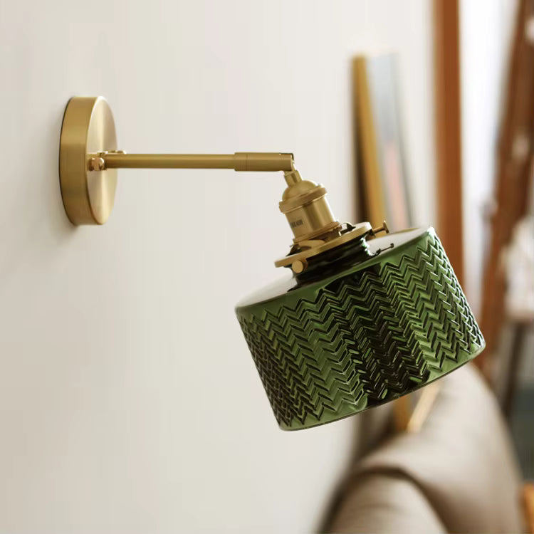 Luxury Solid Copper & Chevron Glass Wall Sconce | Vintage Patterned Wall Light