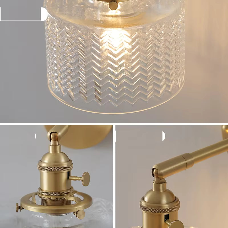 Luxury Solid Copper & Chevron Glass Wall Sconce | Vintage Patterned Wall Light