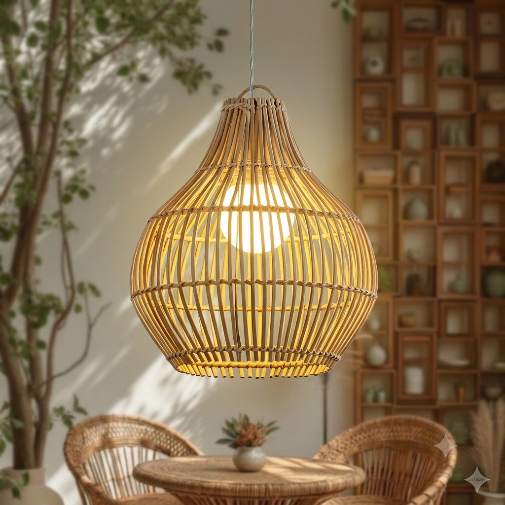 High-quality hand-made sustainable rattan hanging lamp for interiors