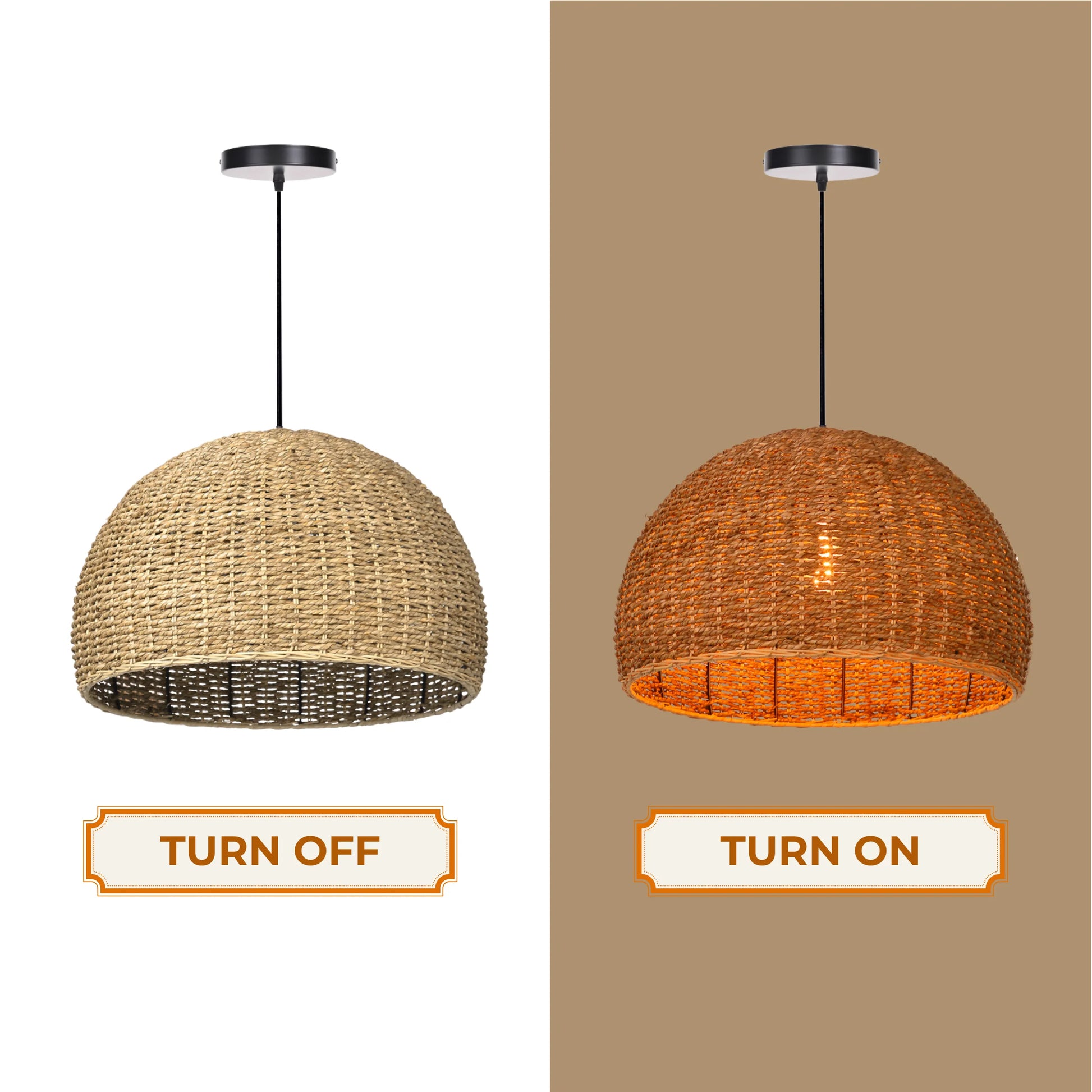 Hand-made sustainable seagrass chandelier with a timeless dome shape
