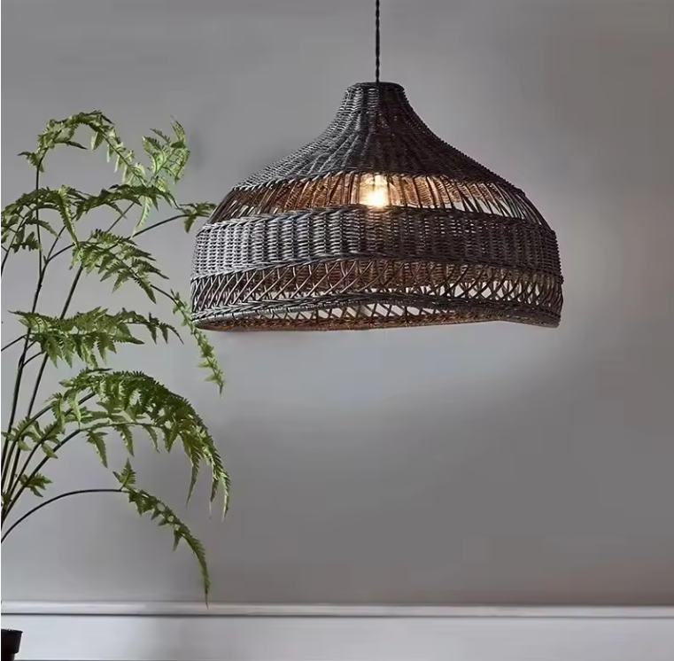 Artisan crafted rattan dome light showcasing precise cross-knit basketry and high-quality sustainable split-bamboo materials.