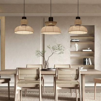Artistic handcrafted paper lantern collection for a serene Wabi-Sabi dining room