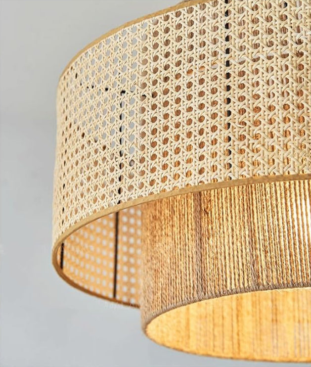 Handcrafted rattan cane drum pendant light design