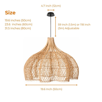 Close-up of an artisan woven wicker basket lamp highlighting the detailed texture of sustainable organic fibers.