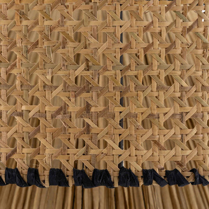 Handcrafted woven rattan drum pendant light showing detail