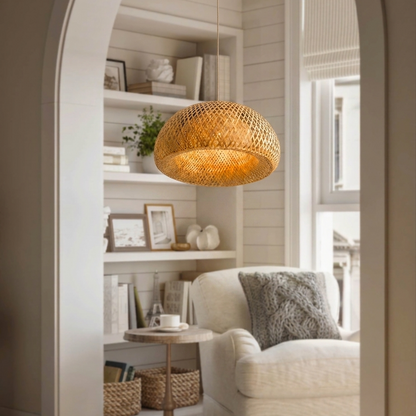 Handwoven bamboo dome pendant light for boho home decor