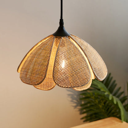 Handwoven rattan flower-shaped pendant light 