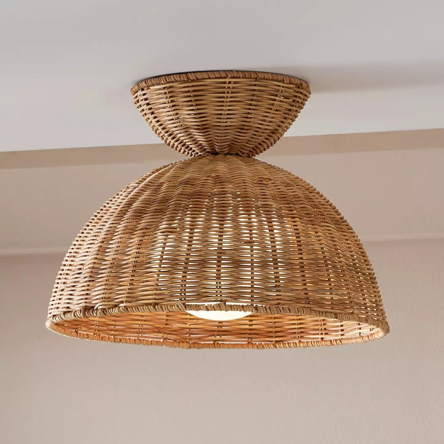 Handwoven rattan flush mount ceiling light for minimalist interior design