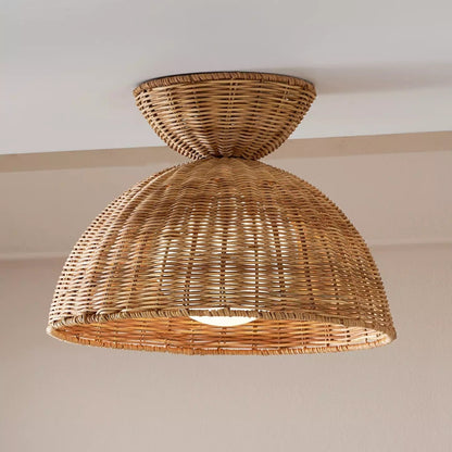 Handwoven rattan flush mount ceiling light for minimalist interior design