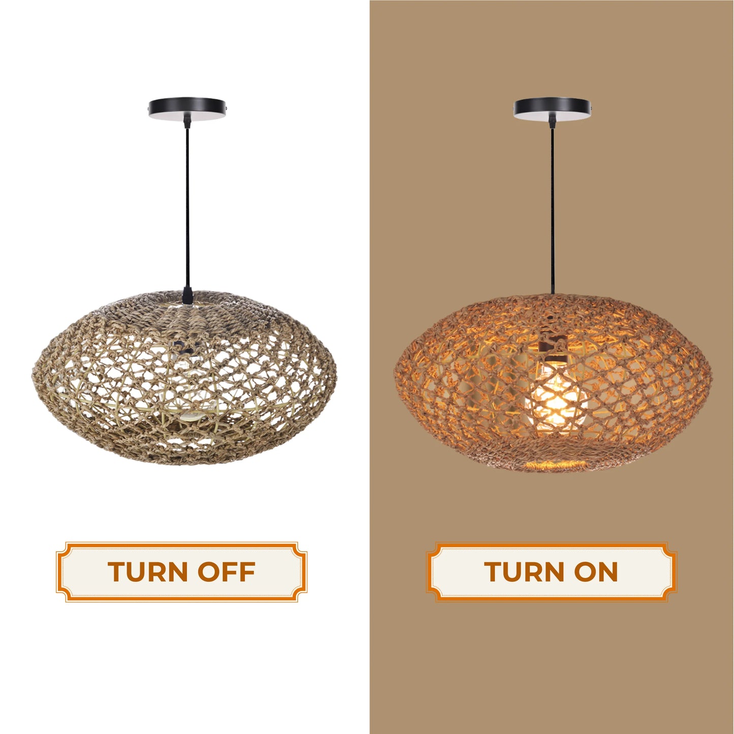 Handwoven seagrass pendant light with organic woven texture for natural home decor