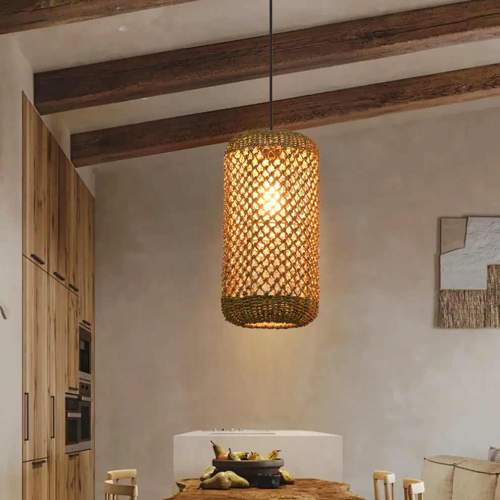 Handwoven Jute Fiber Pendant Light Cylindrical
