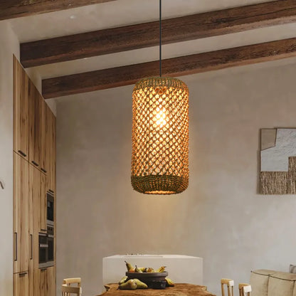 Handwoven Jute Fiber Pendant Light Cylindrical