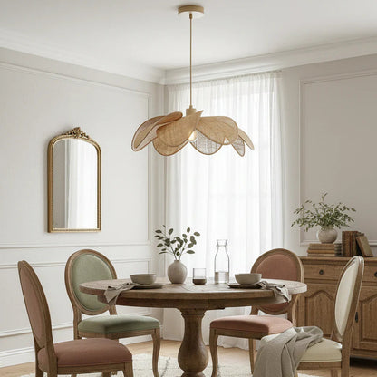 Hanging lamp in modern Rattan style, perfect for dining table lighting, offering beautiful accent light.