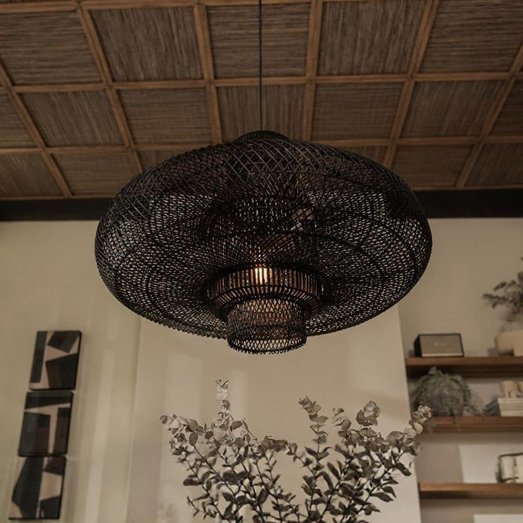 Eco-friendly hanging lamp crafted with a natural bamboo lattice, creating a breathable and non-toxic living space.