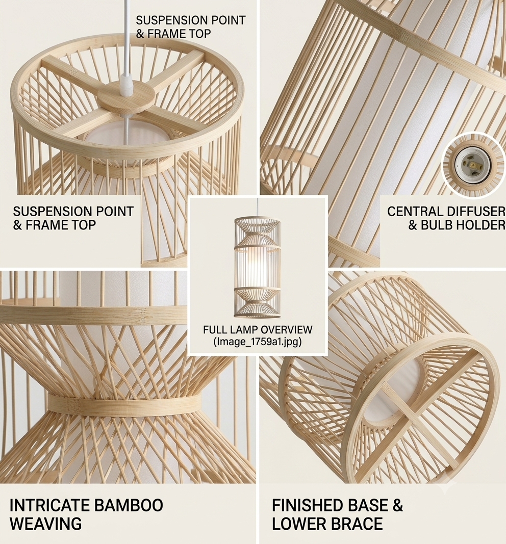 Eco-friendly hanging lamp crafted from natural bamboo ribs, perfect for a natural wellness space.