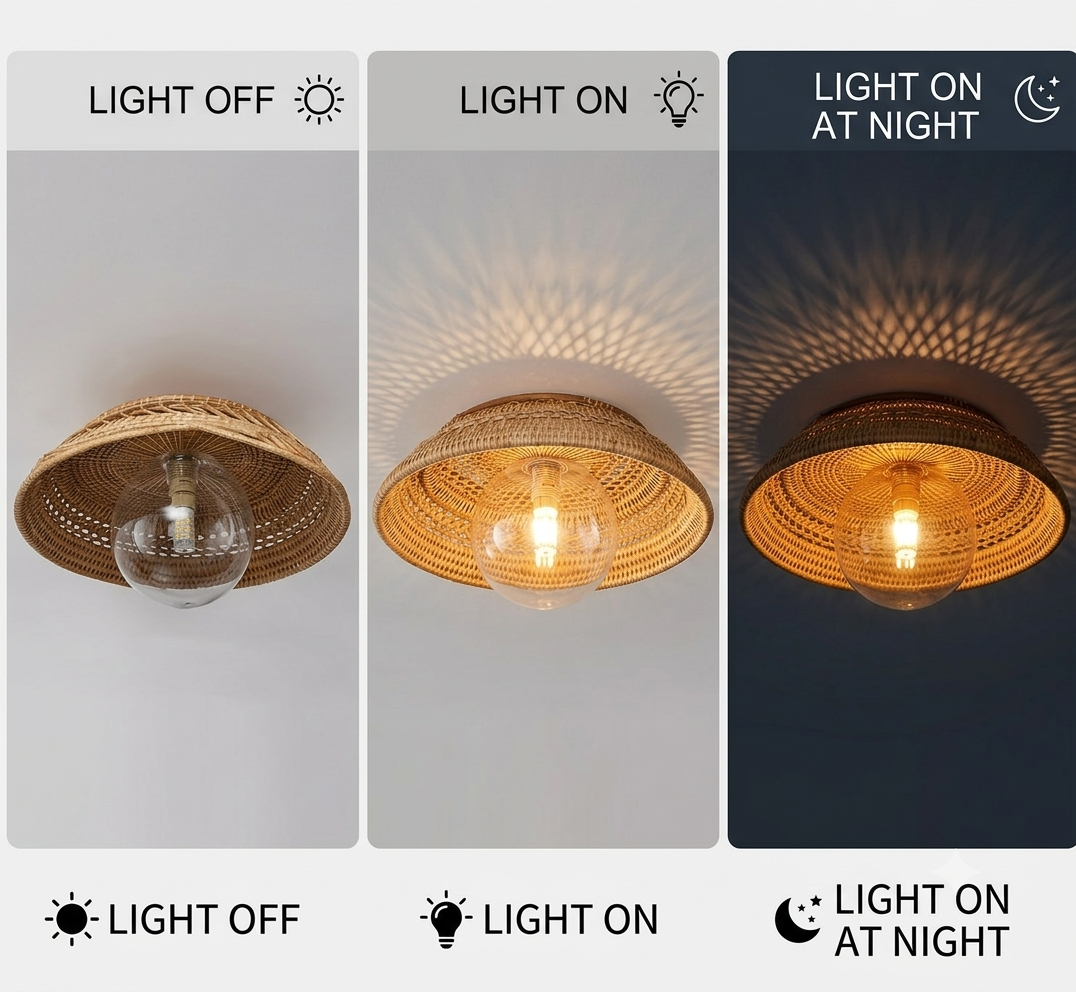 Eco-friendly hanging lamp crafted from natural bamboo, perfect for a natural wellness space.