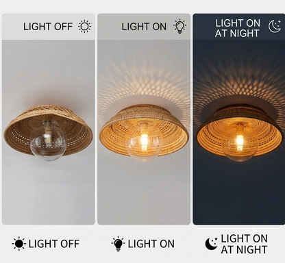 Eco-friendly hanging lamp crafted from natural bamboo, perfect for a natural wellness space.