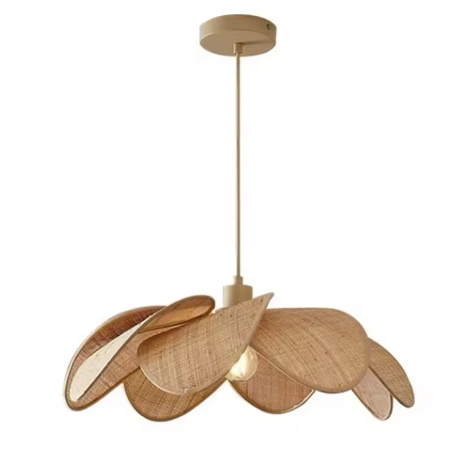 Hanging lamp in Japandi style, featuring Rattan material, creating a minimalist look for interior decor.
