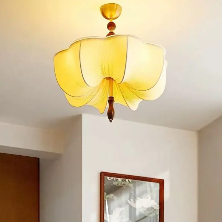 Hanging lamp in Japandi style, featuring Wood Mix Cloth, ideal for Art room lighting