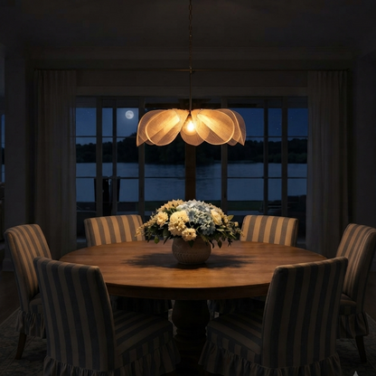 Hanging lamp in Modern style, crafted from Fabric, ideal for Dining table decor, providing ambient and mood lighting with an organic, sculptural appeal.
