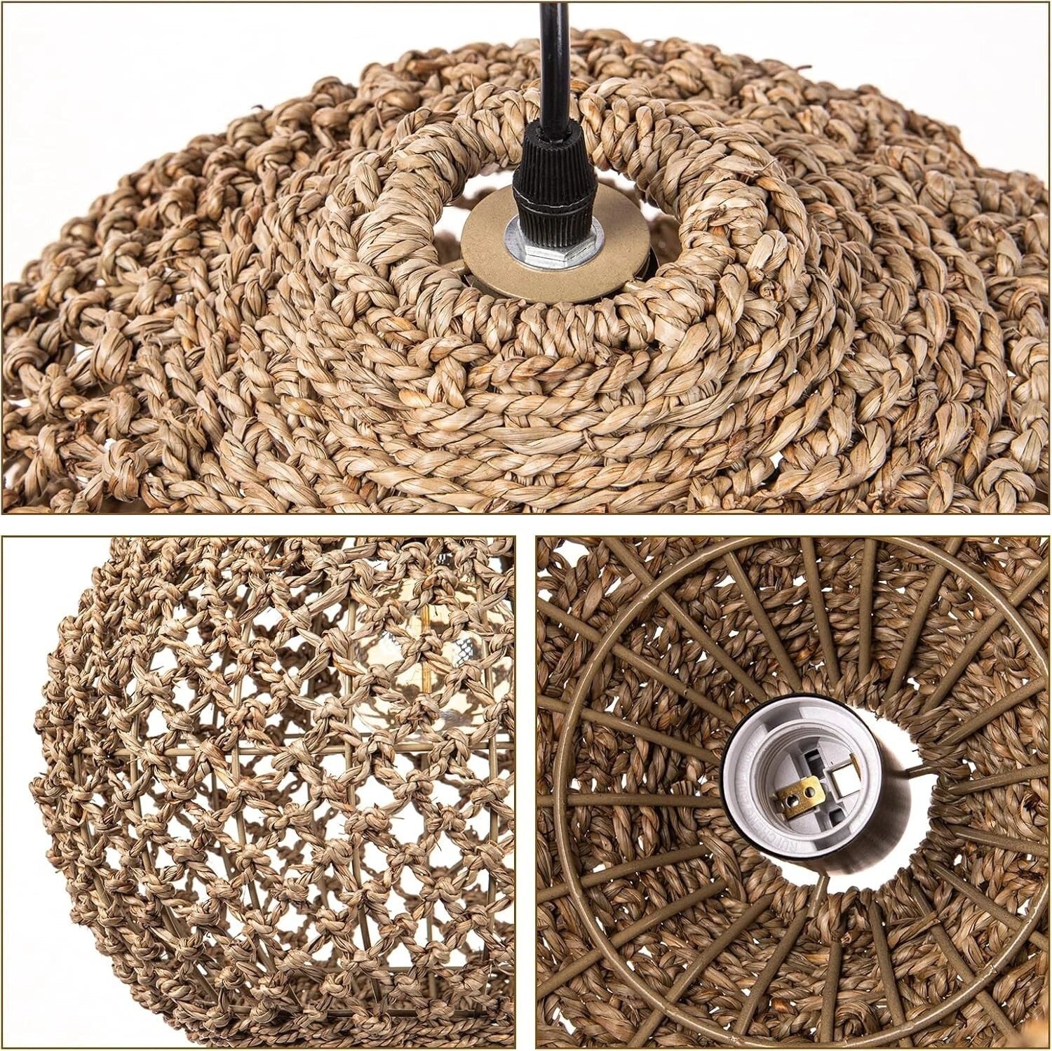 Industrial farmhouse style rope globe lamp with warm glow