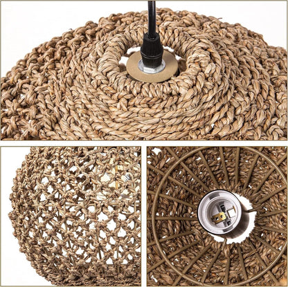 Industrial farmhouse style rope globe lamp with warm glow