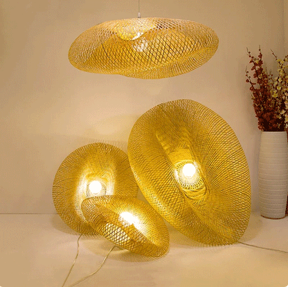 Modern Japandi style hand-woven bamboo light