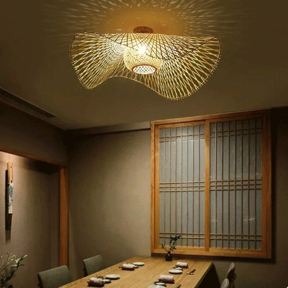 Japandi aesthetic handcrafted natural bamboo lamp