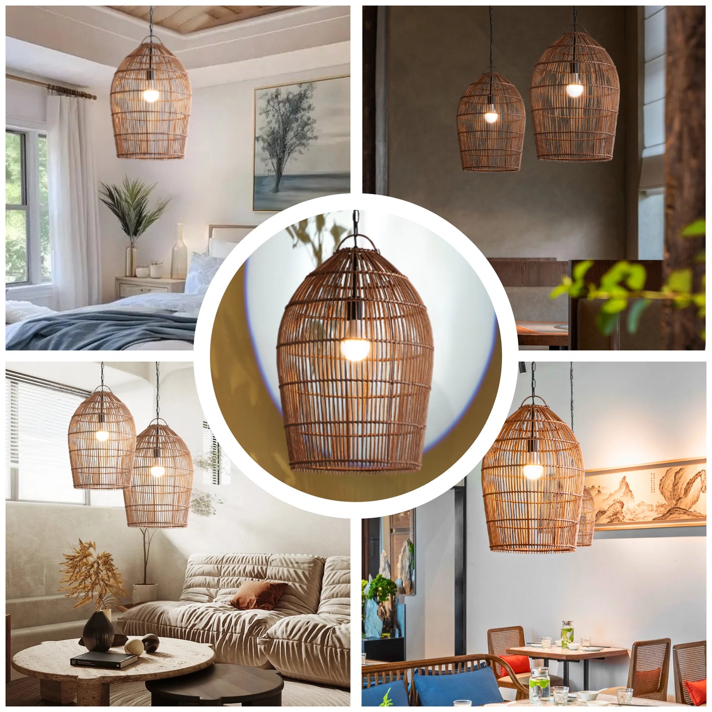 Japandi inspired rattan dome light for an elegant, serene home interior