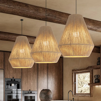 Modern Japandi style jute light fixture set ideal for minimalist and contemporary home decor.