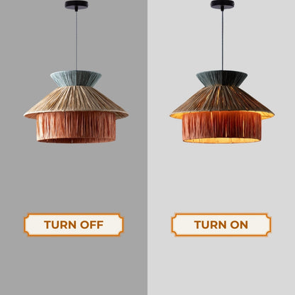 Handcrafted Japandi raffia pendant light with a distinct tiered design