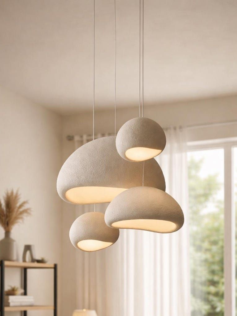 Japandi style organic shape HDPE ceiling light in matte gray