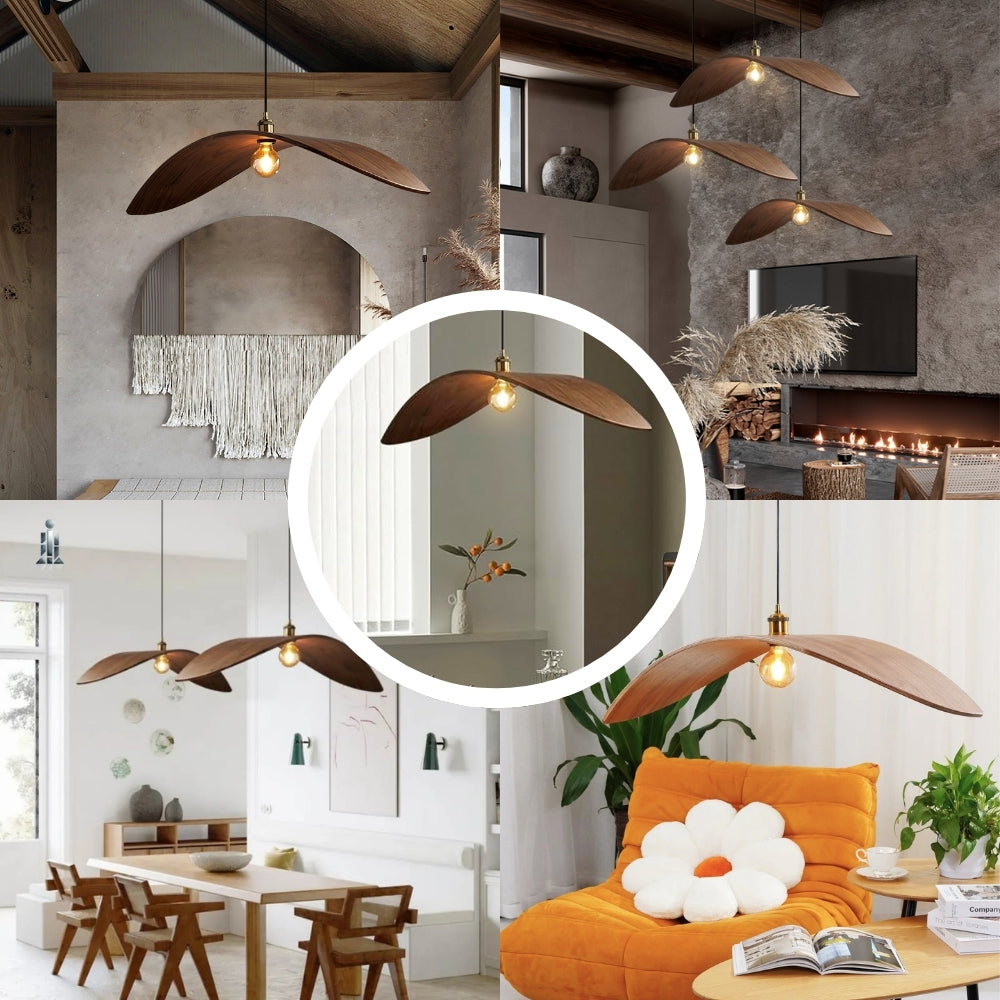 Japandi aesthetic wooden arch pendant lamp for Zen home interior