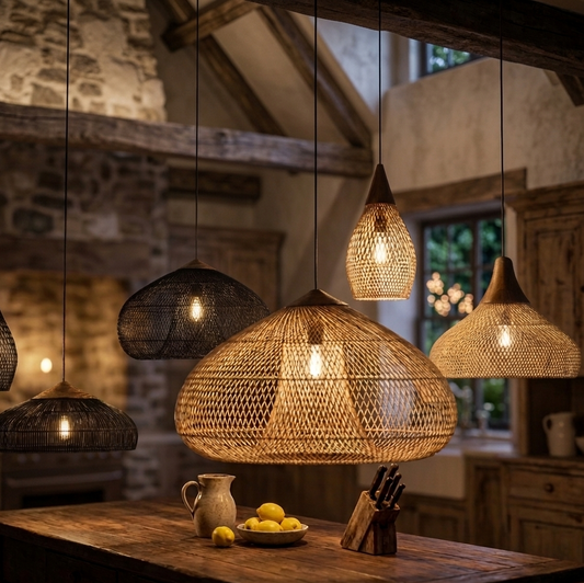 Modern Japandi aesthetic bamboo pendant light