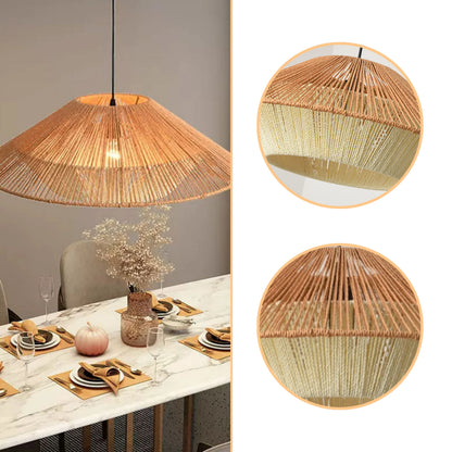 Minimalist Wabi-Sabi bamboo light shade displaying texture variations between the upper brown and lower cream tiers.