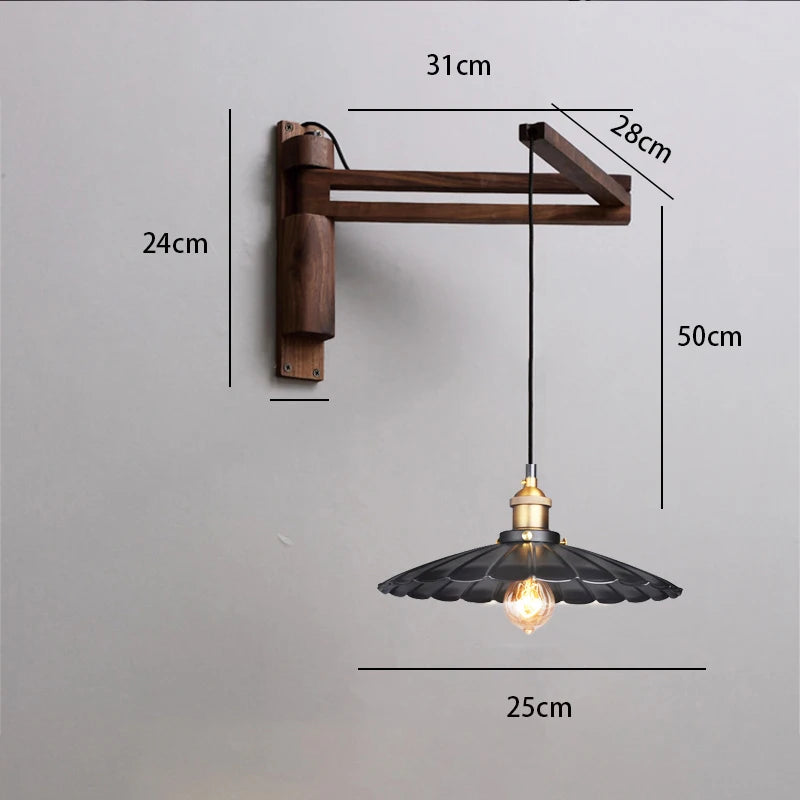 Wall-mounted pendant light with dimensions labeled on a gray background
