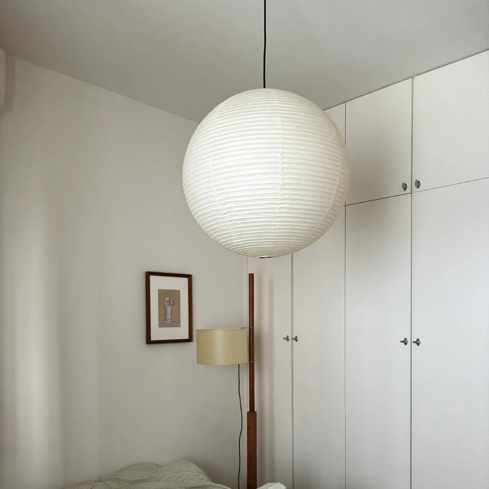 Large round paper shade pendant lighting for dining table