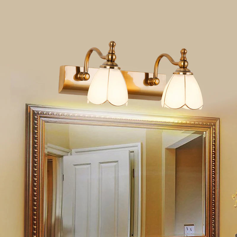 Luxurious 2-light copper flower mirror vanity light for elegant neoclassic bathroom decor