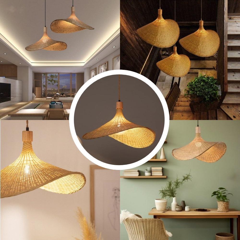 Modern Nordic wicker ceiling chandelier showcasing a fluid, sculptural shape that mimics an elegant ocean wave.