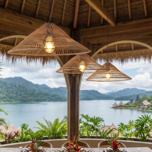 Luxury resort style wide cone pendant light for tropical villa decor