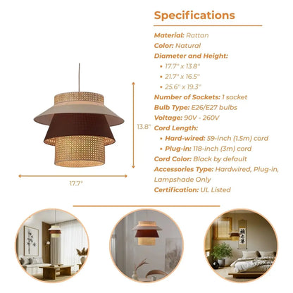 Mid-century organic tiered ceiling fixture blending classic charm with modern rattan and fabric textures.