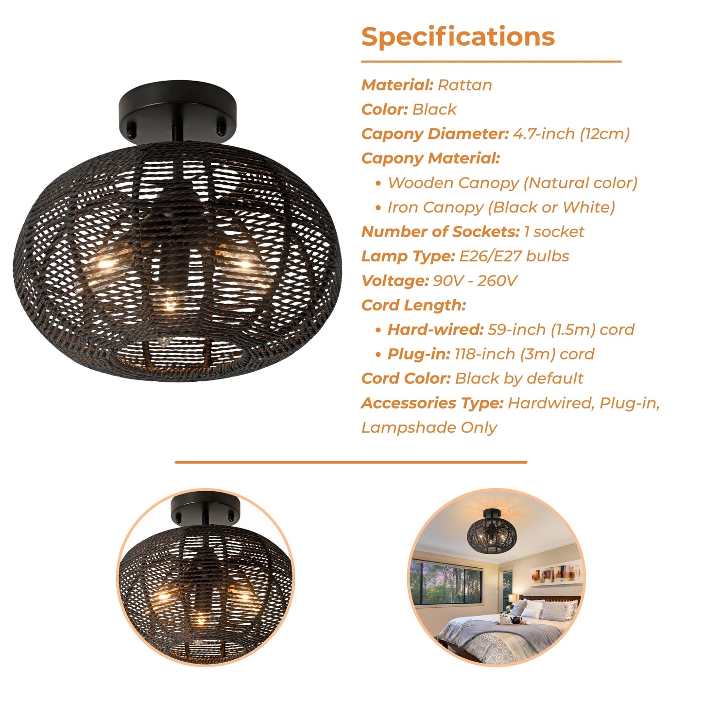 Mid-century organic woven ceiling fixture blending classic charm with modern textures.