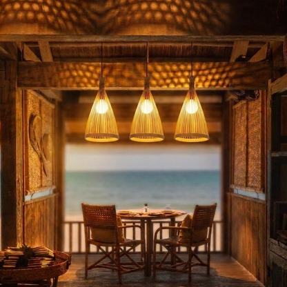 Minimalist bamboo pendant light ideal for modern commercial dining venues