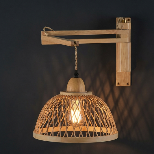 Minimalist Japandi wall sconce, scandinavian bamboo light for living rooms.