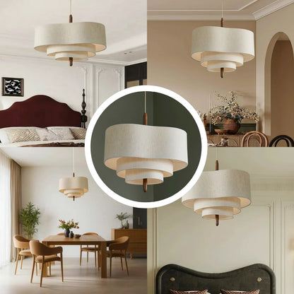 Minimalist layered fabric pendant light for a cozy living room