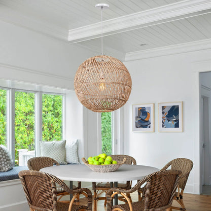 Minimalist Japandi style rattan sphere hanging lamp for modern home
